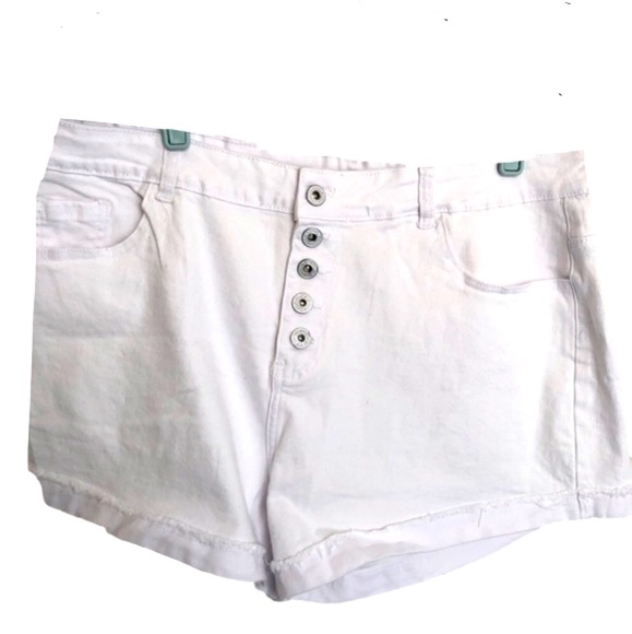 White Button Fly Denim Shorts White Jeans Mid Waisted size XXL - Picture 7 of 10